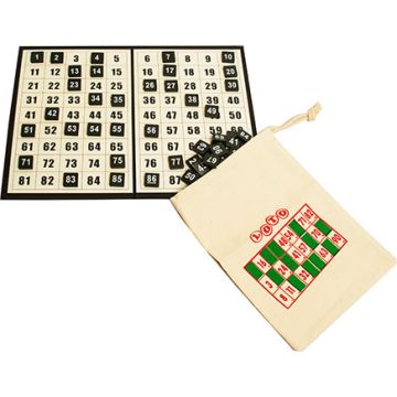 1-90 Bingo Discs, Checkboard & Draw String Bag