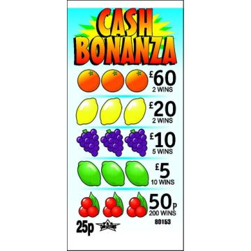Cash Bonanza 25p Pull Tab Lottery Ticket