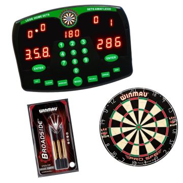 Darts Deluxe Dart Scorer ,  Winmau Pro SFB Dartboard & Darts Set Bundle