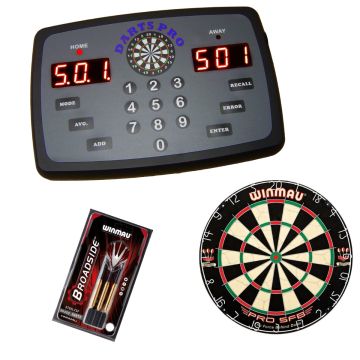 Darts Pro Dart Scorer , Winmau Pro SFB Dartboard & Darts Set Bundle