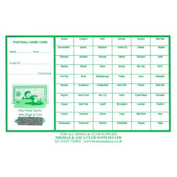 Football Fundraiser Cards 60 Teams - Pack of 25