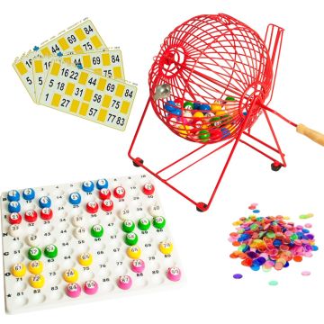 Bingo Cage, Check-tray, Balls, Cards & Chips Machine 6" 