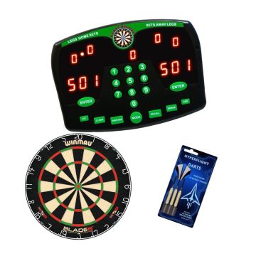 Darts Deluxe Dart Scorer ,  Winmau Blade 6 Dartboard & Darts Set Bundle