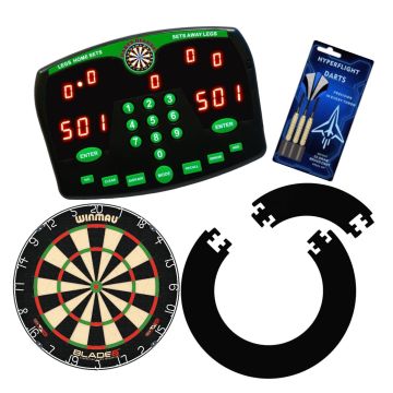Darts Deluxe Bundle - Scorer, Blade 6 Dartboard, Safety Surround & Hyperflight Darts Set