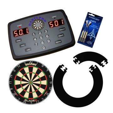 Darts Pro Bundle - Scorer, Blade 6 Dartboard, Safety Surround & Dart Set